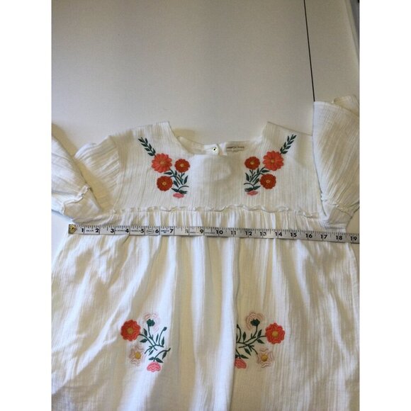 Hundred Pieces Women's Embroidered Floral Pleated Top Short Sleeve Beige Size XS - Picture 8 of 10